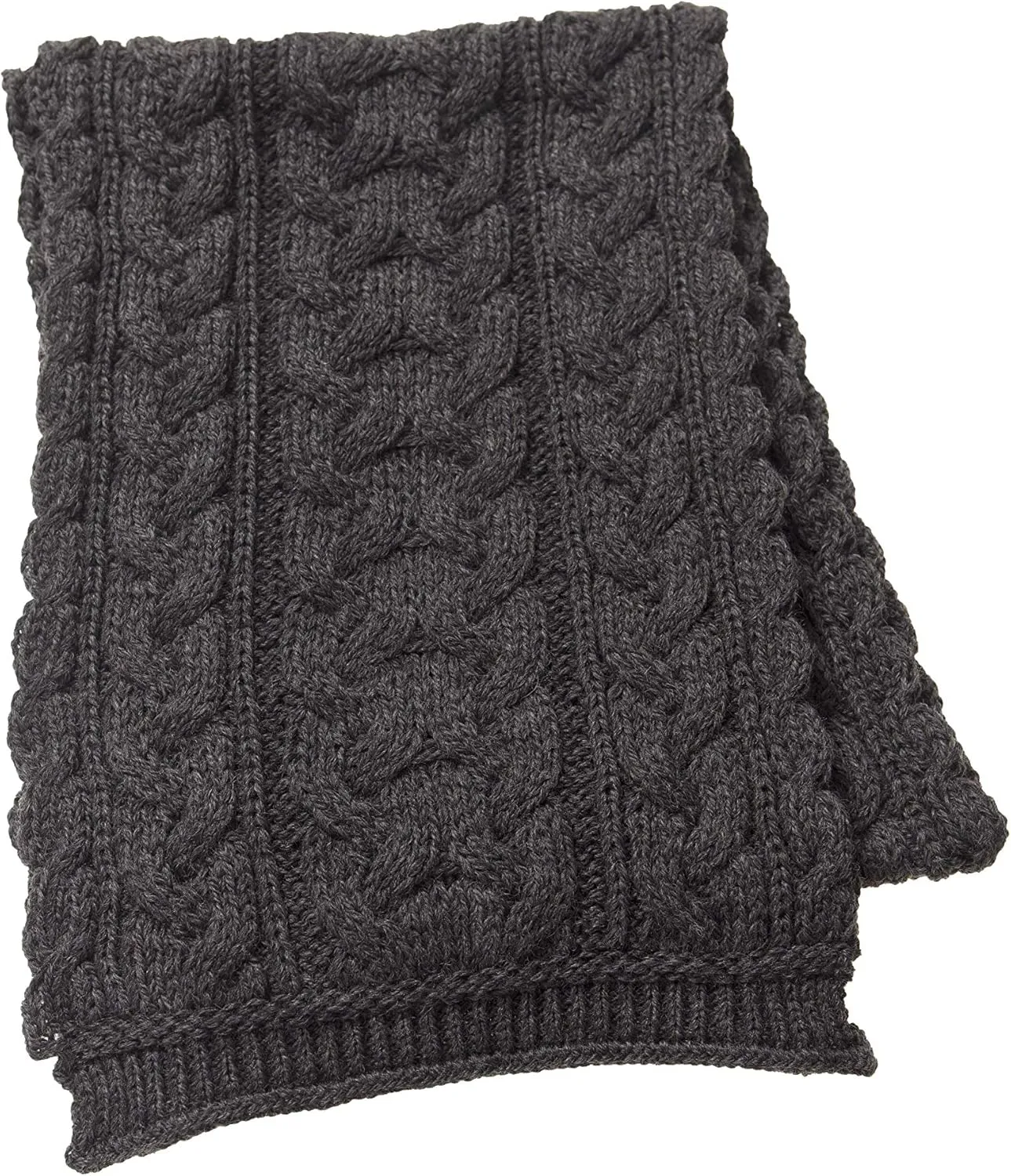 Aran Crafts Irish Cable Knitted Heavyweight Cold Weather Scarf 10"x64" (100% Merino Wool)