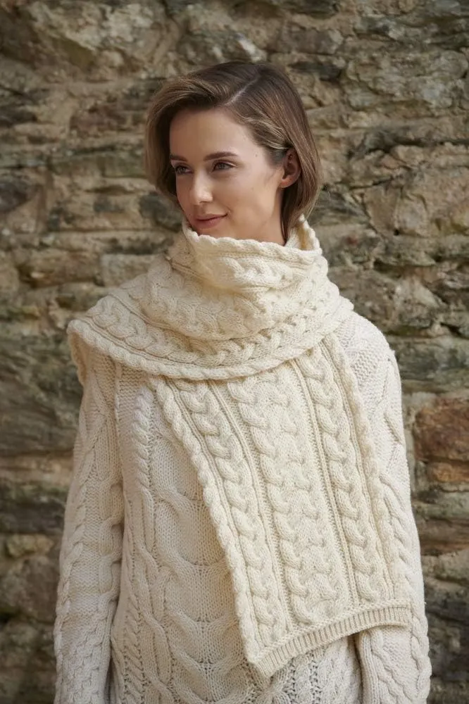 Aran Crafts Irish Cable Knitted Heavyweight Cold Weather Scarf 10"x64" (100% Merino Wool)