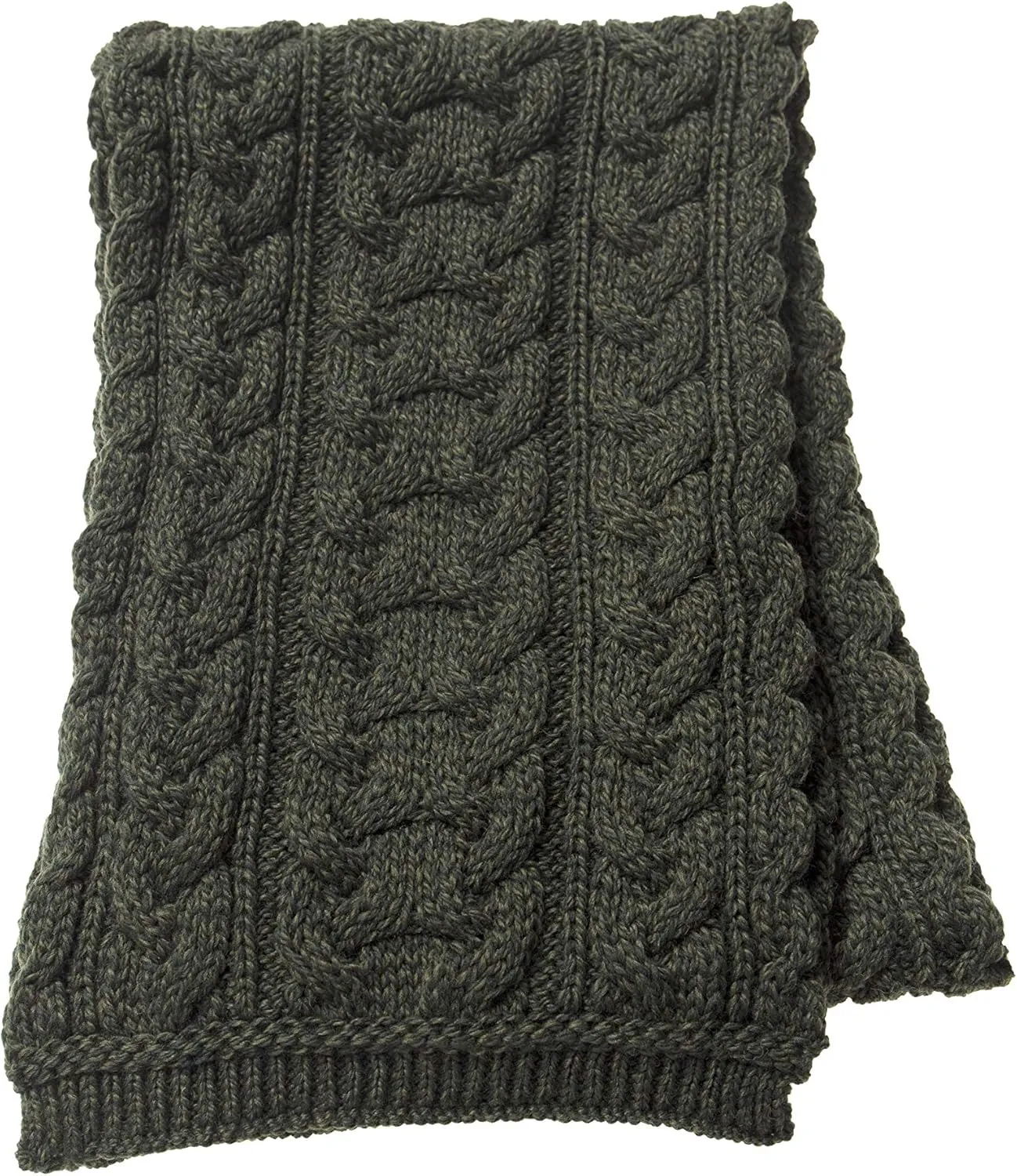 Aran Crafts Irish Cable Knitted Heavyweight Cold Weather Scarf 10"x64" (100% Merino Wool)
