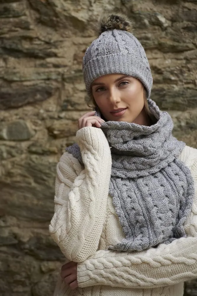 Aran Crafts Irish Cable Knitted Heavyweight Cold Weather Scarf 10"x64" (100% Merino Wool)