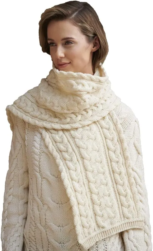 Aran Crafts Irish Cable Knitted Heavyweight Cold Weather Scarf 10"x64" (100% Merino Wool)