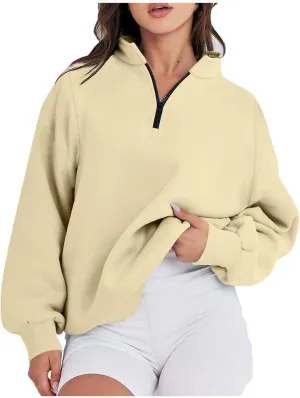 Baggy Half Zip Sweatshirt Women Lightweight Fleece Oversized Sweatshirts Fall Clothes Loose Fit Comfy Pullover Tops
