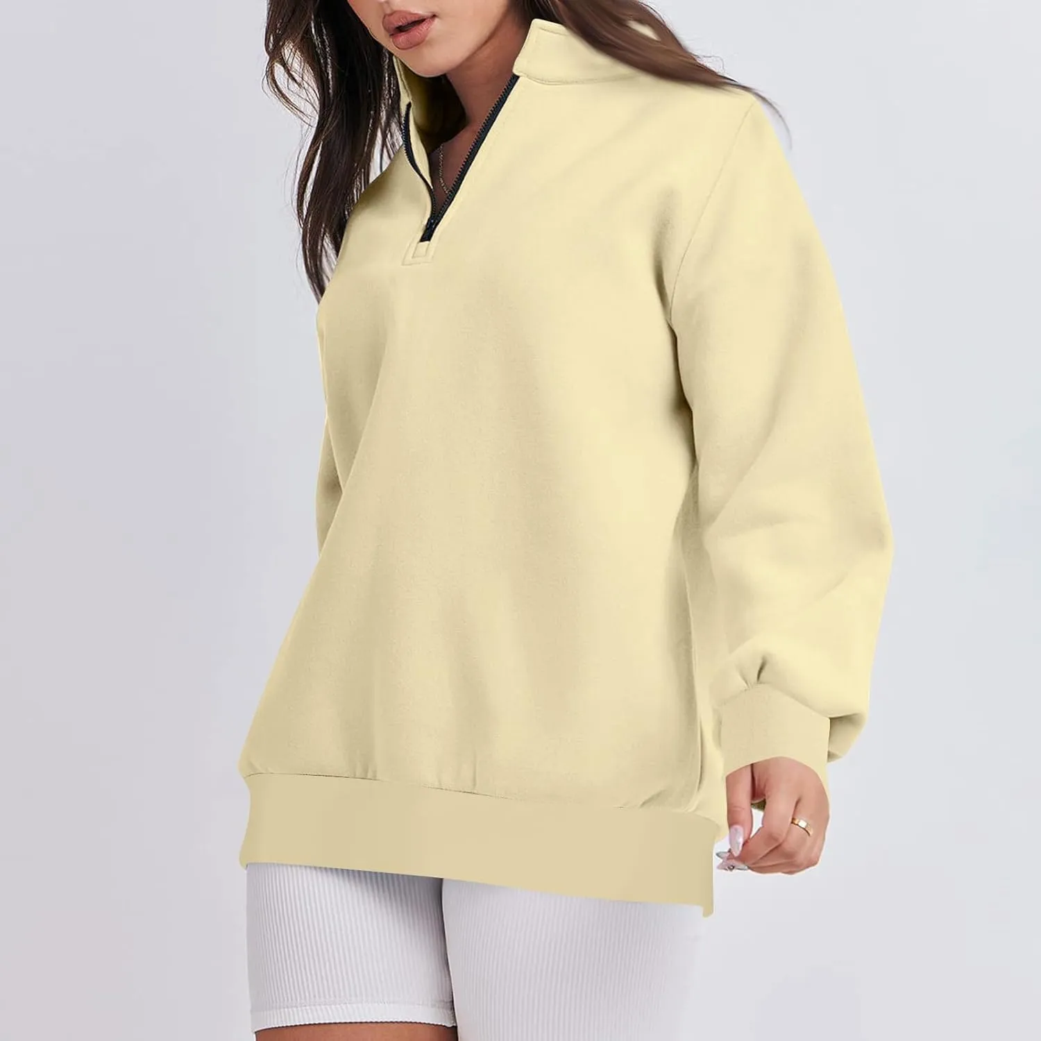 Baggy Half Zip Sweatshirt Women Lightweight Fleece Oversized Sweatshirts Fall Clothes Loose Fit Comfy Pullover Tops