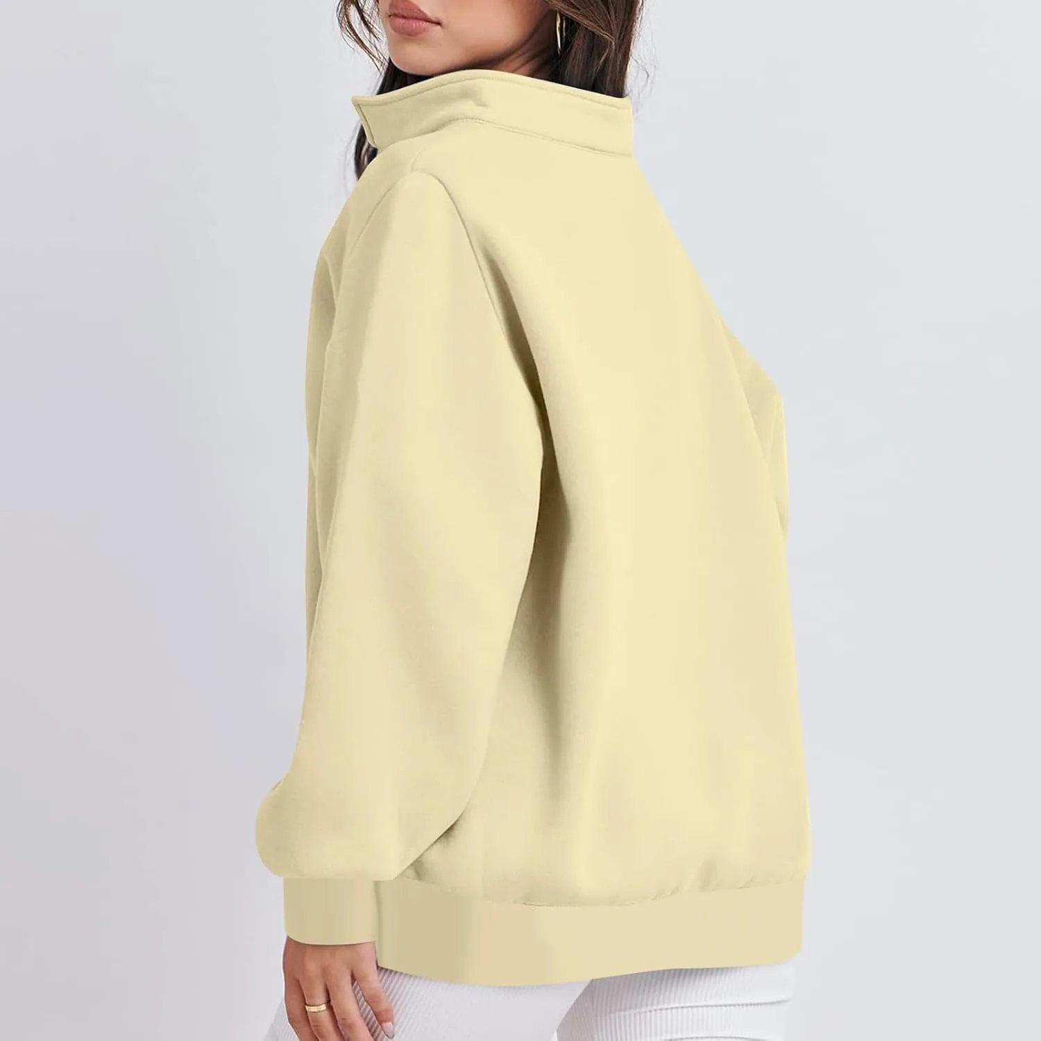 Baggy Half Zip Sweatshirt Women Lightweight Fleece Oversized Sweatshirts Fall Clothes Loose Fit Comfy Pullover Tops