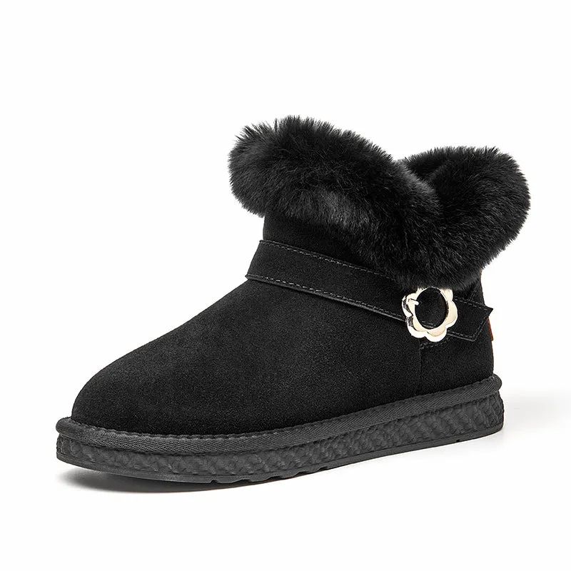 BeauToday Round Toe Fur Rabbit Hair Snow Boots for Women