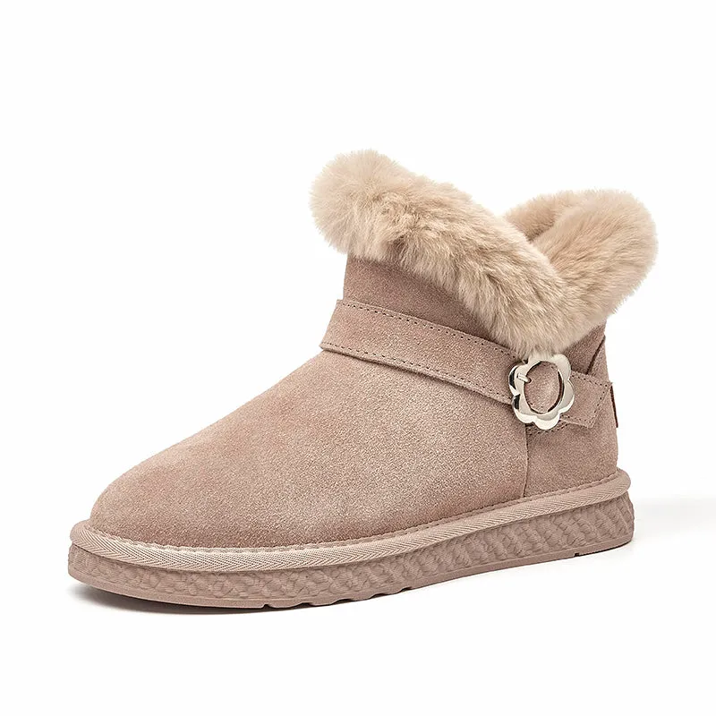 BeauToday Round Toe Fur Rabbit Hair Snow Boots for Women