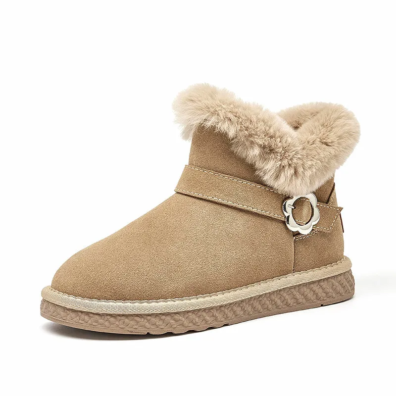 BeauToday Round Toe Fur Rabbit Hair Snow Boots for Women