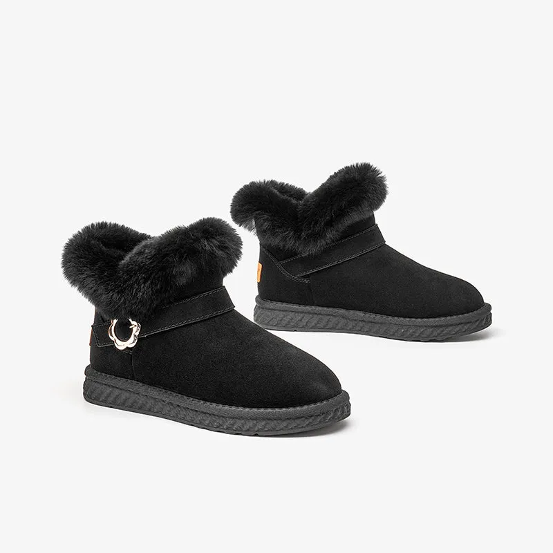 BeauToday Round Toe Fur Rabbit Hair Snow Boots for Women