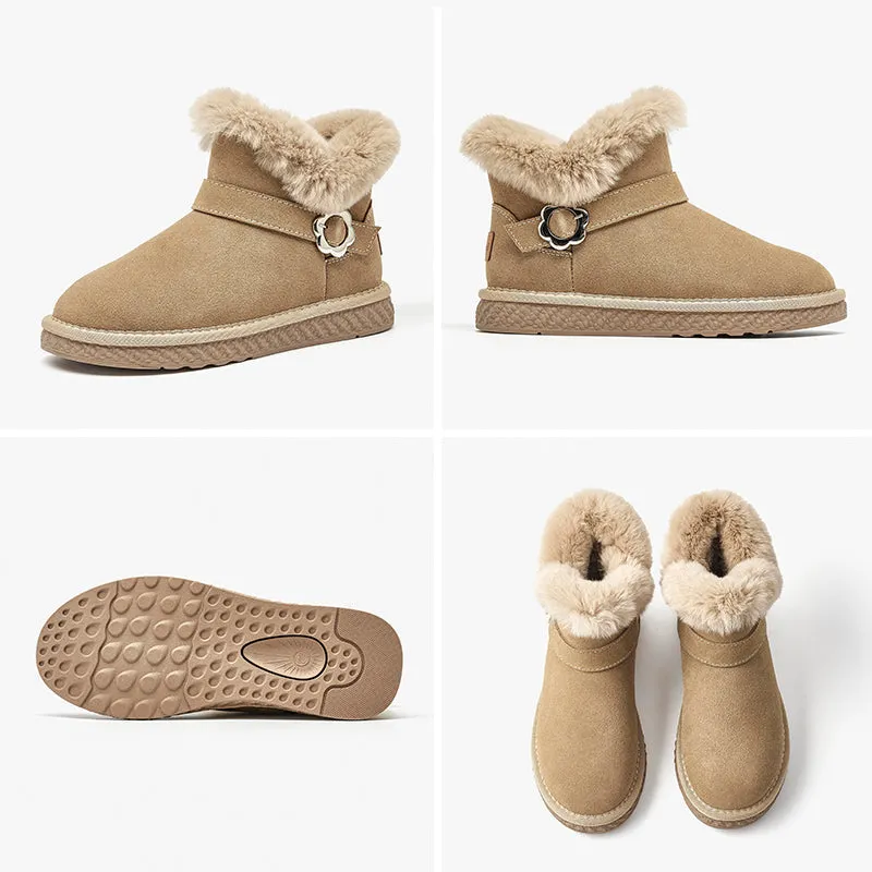 BeauToday Round Toe Fur Rabbit Hair Snow Boots for Women