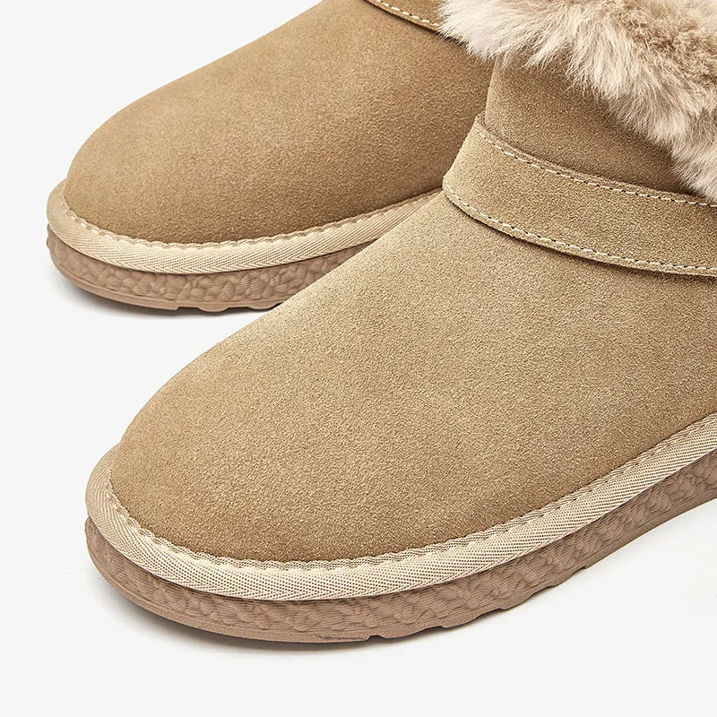 BeauToday Round Toe Fur Rabbit Hair Snow Boots for Women