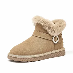 BeauToday Round Toe Fur Rabbit Hair Snow Boots for Women