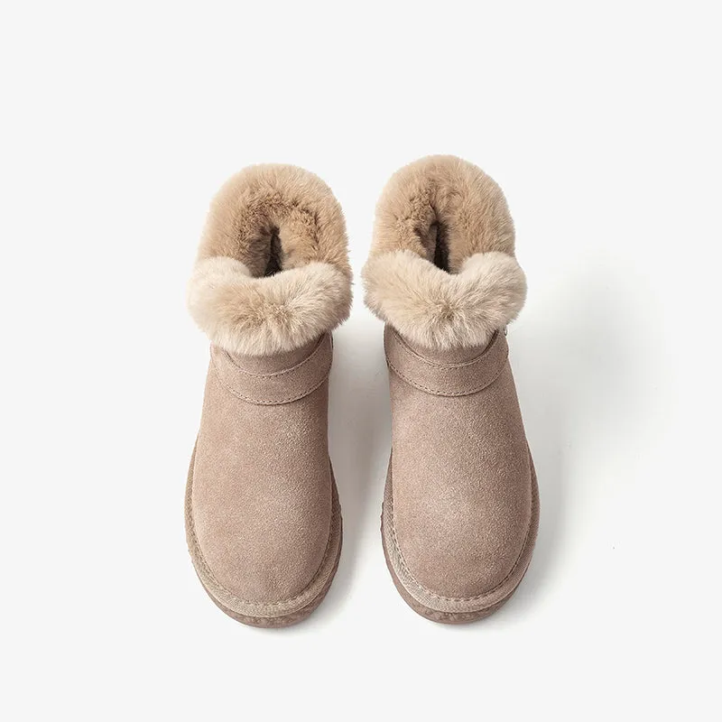 BeauToday Round Toe Fur Rabbit Hair Snow Boots for Women