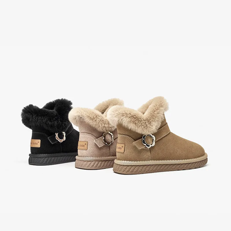 BeauToday Round Toe Fur Rabbit Hair Snow Boots for Women