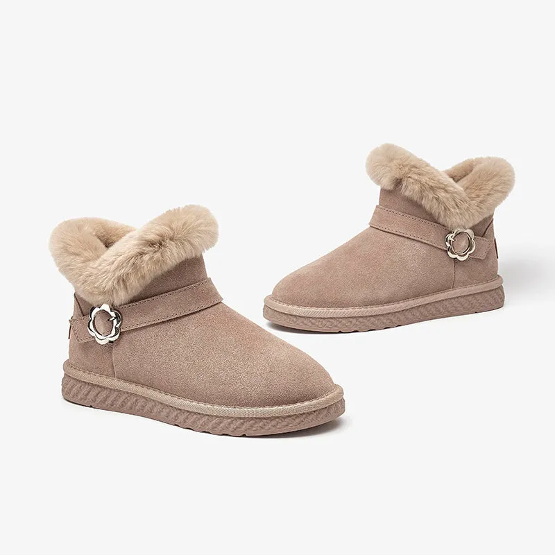 BeauToday Round Toe Fur Rabbit Hair Snow Boots for Women