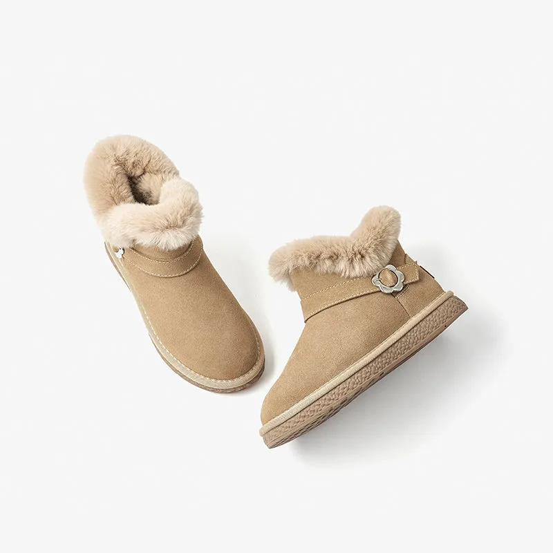 BeauToday Round Toe Fur Rabbit Hair Snow Boots for Women