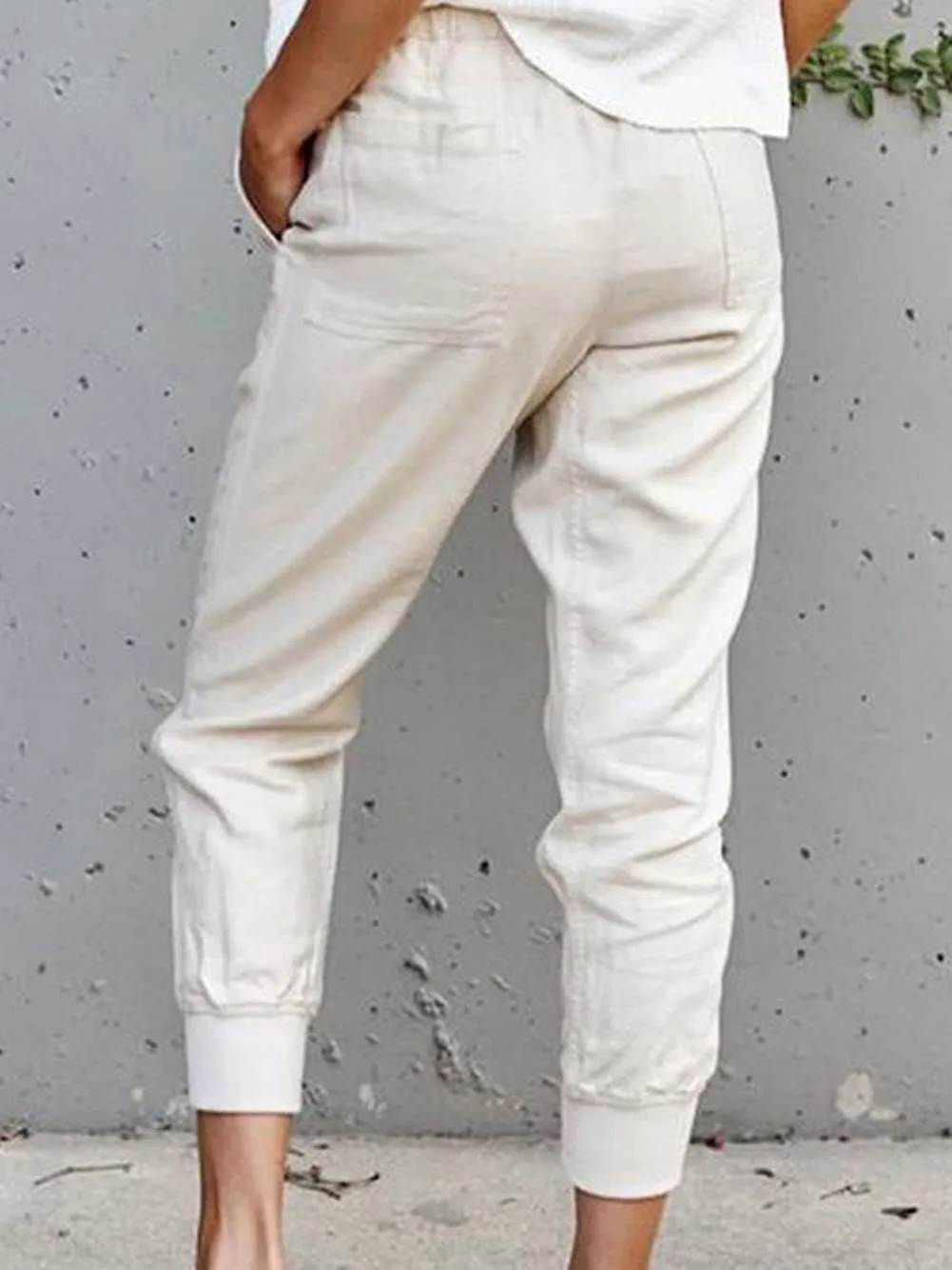 CHARTOU Women's Basic Drawstring Elastic High Waist Tapered Crop Jogger Pants