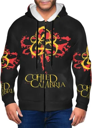 Coheed and Rock Band Cambria Man Hoodies Full Zip Sweatshirt Hooded Pullover Funny Long Sleeve with Kangaroo Pockets Youth Oversized Drawstring Active Coat For School Large Black