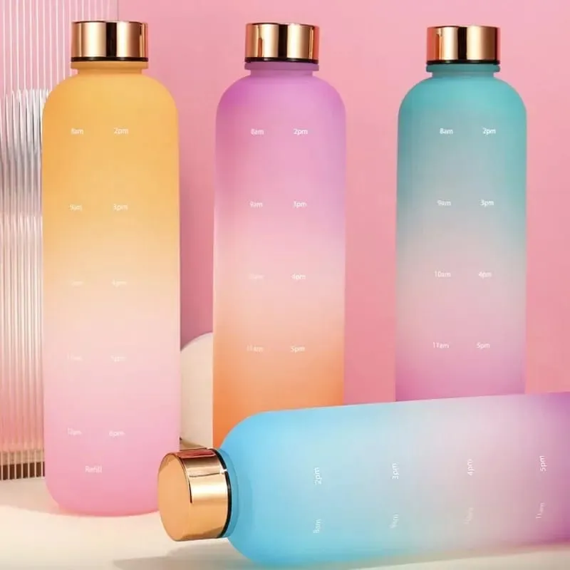 Colorful Gradient Steel Cover with Time Scale Water bottle 5466Pink Over Orange