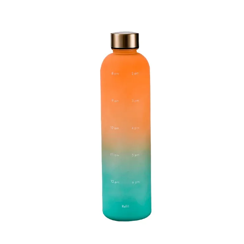 Colorful Gradient Steel Cover with Time Scale Water bottle 5466Pink Over Orange