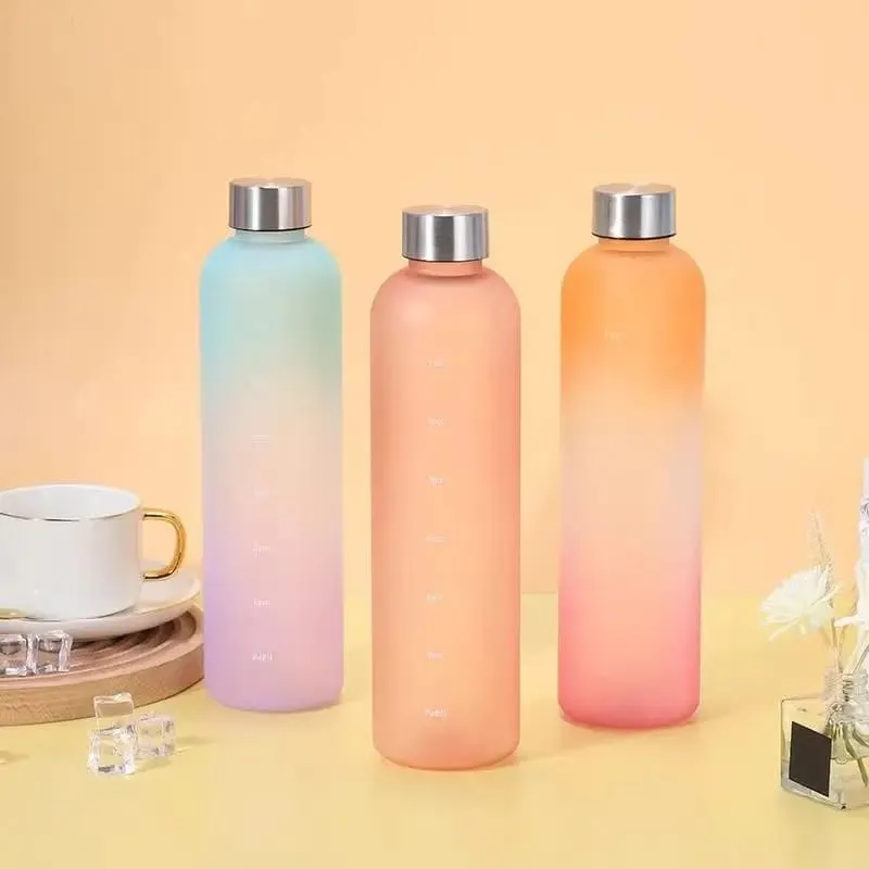 Colorful Gradient Steel Cover with Time Scale Water bottle 5466Pink Over Orange