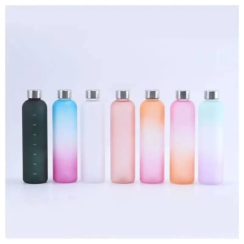 Colorful Gradient Steel Cover with Time Scale Water bottle 5466Pink Over Orange