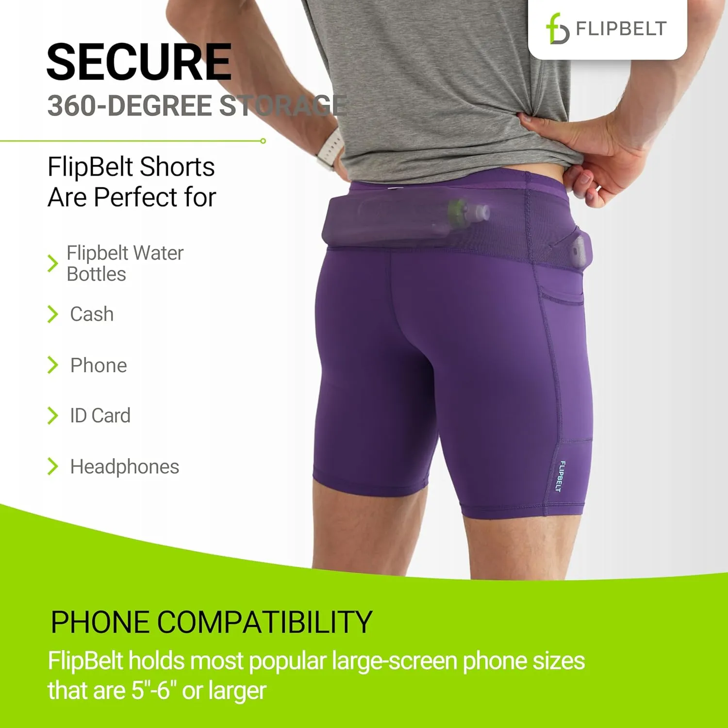 FlipBelt Men's Running Compression Shorts with Pockets - Secure Your Phone, Keys and Even Water Bottles - USA Small Business