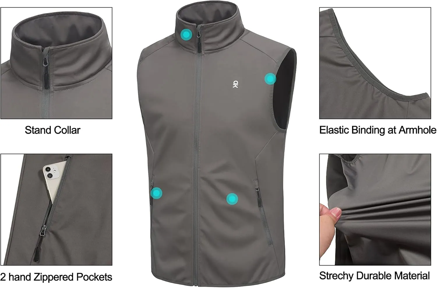 Little Donkey Andy Men's Water-resistant Outerwear Vests, Stretch Windproof Vest for Cycling, Running, Golf