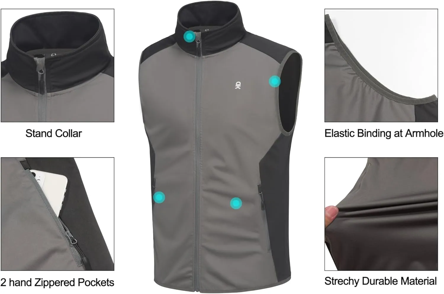 Little Donkey Andy Men's Water-resistant Outerwear Vests, Stretch Windproof Vest for Cycling, Running, Golf
