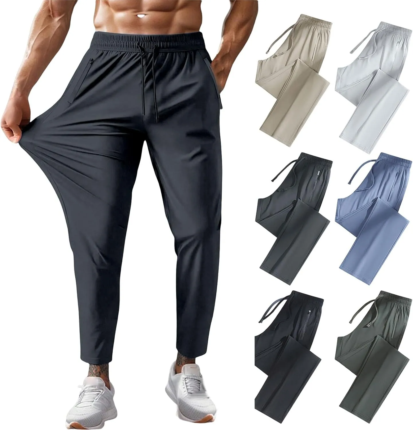 Men's Casual Pants Beeswan Pants Lightweight Quick Dry Hiking Running Workout Jogging Sweatpants with Zipper Pockets