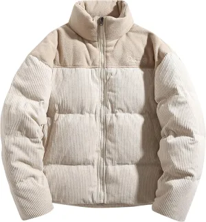 Mens Puffer Down Jackets Trendy Stand Collar Zipper Quilted Coats Winter Puffy Jacket Thermal Outerwear with Pockets