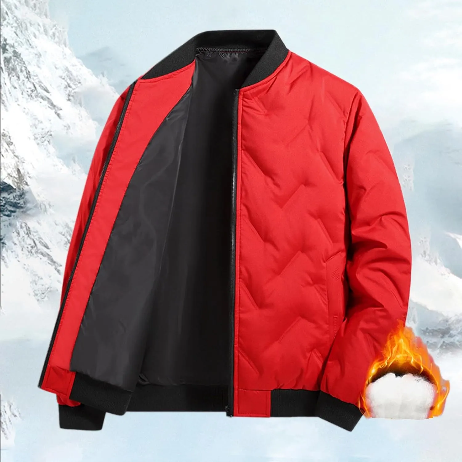 Mens Winter Jackets Puffer Long Sleeve Full Zip Insulated Packable Down Coats Plus Size Puffy Stand Collar Jackets