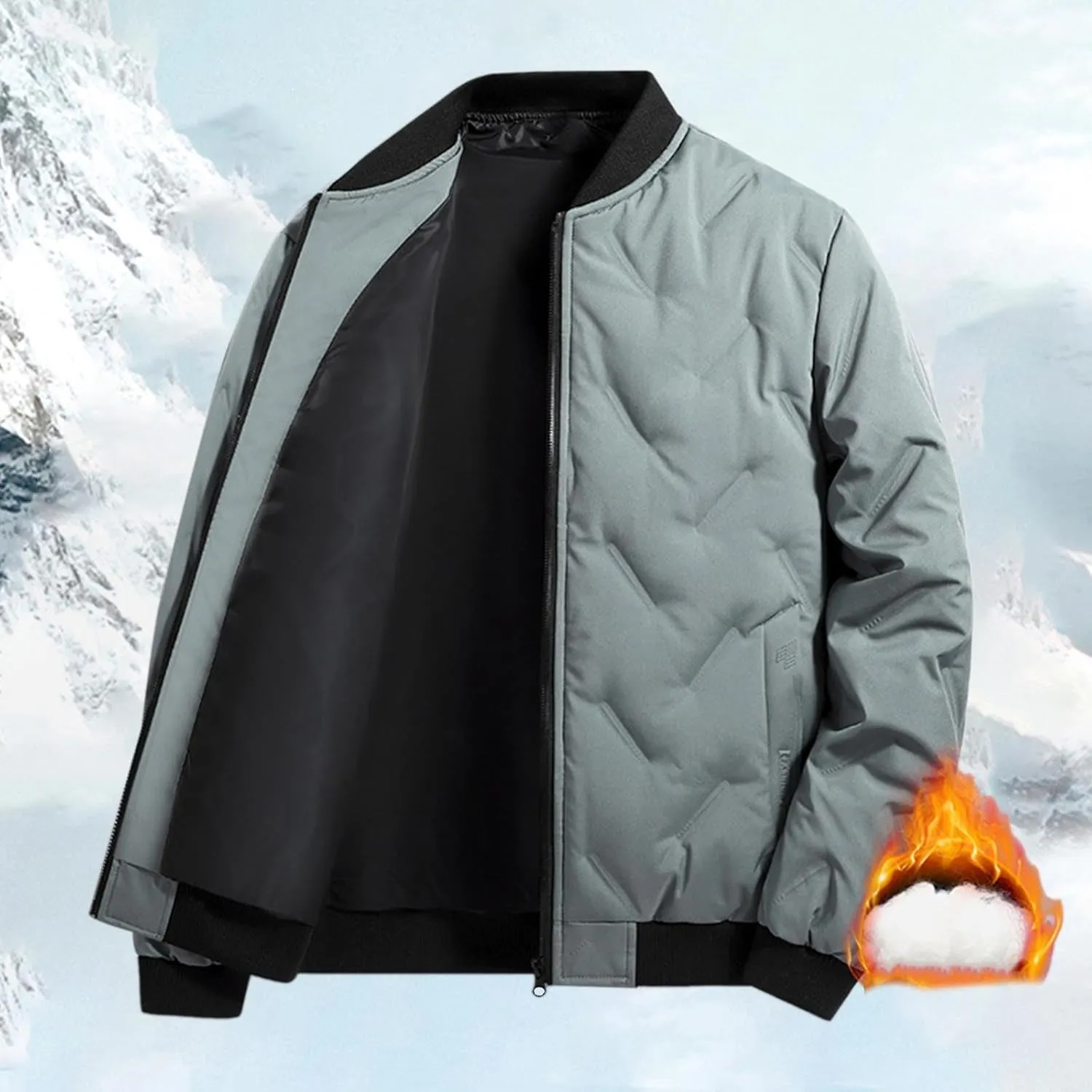Mens Winter Jackets Puffer Long Sleeve Full Zip Insulated Packable Down Coats Plus Size Puffy Stand Collar Jackets