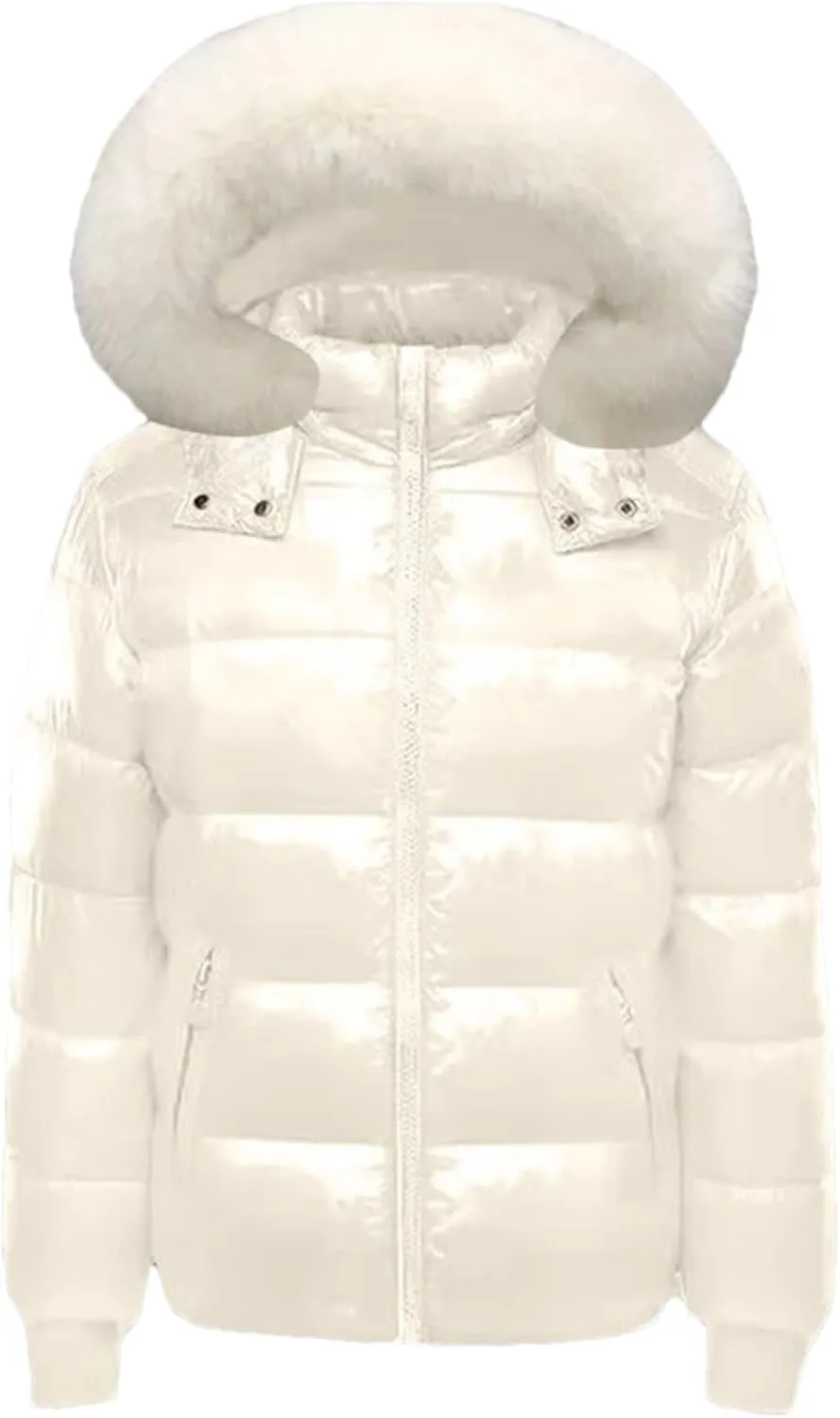 Pulcykp Women's Winter Hooded Jacket Down Parkas Snow Wear Long Sleeve Warm Puffer Coat