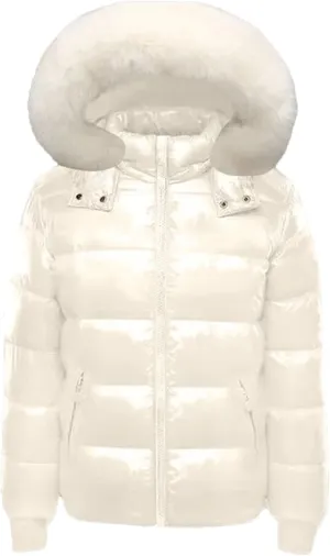 Pulcykp Women's Winter Hooded Jacket Down Parkas Snow Wear Long Sleeve Warm Puffer Coat