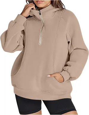Sweatshirt For Women Half Zip Cropped Pullover Long Sleeve Casual Hoodies With Pockets 2024 Sweaters Winter Clothes