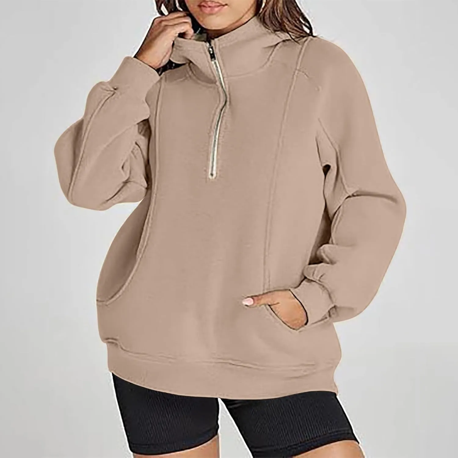Sweatshirt For Women Half Zip Cropped Pullover Long Sleeve Casual Hoodies With Pockets 2024 Sweaters Winter Clothes
