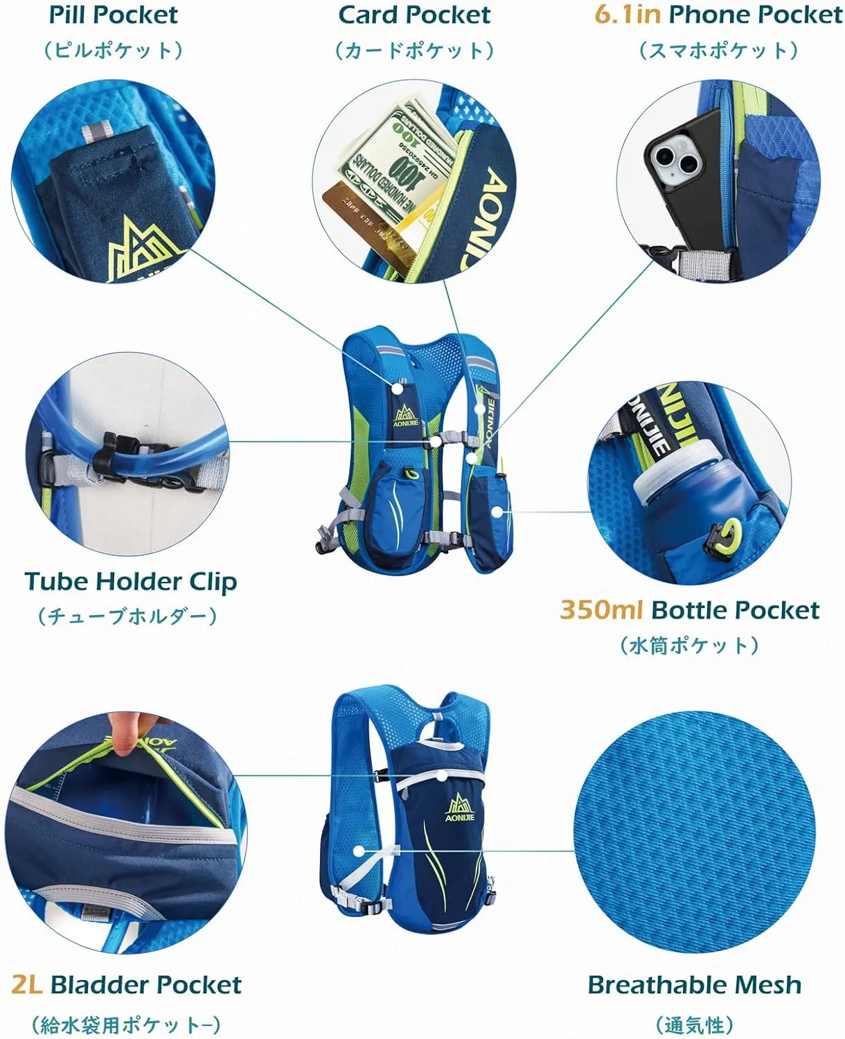 TRIWONDER Running Hydration Vest with Water Bottles Hydration Backpack Packs, Water Bladder BPA Free Leakproof for Triathlon Marathon Hiking Cycling Sport Gym Runner Water Bottles