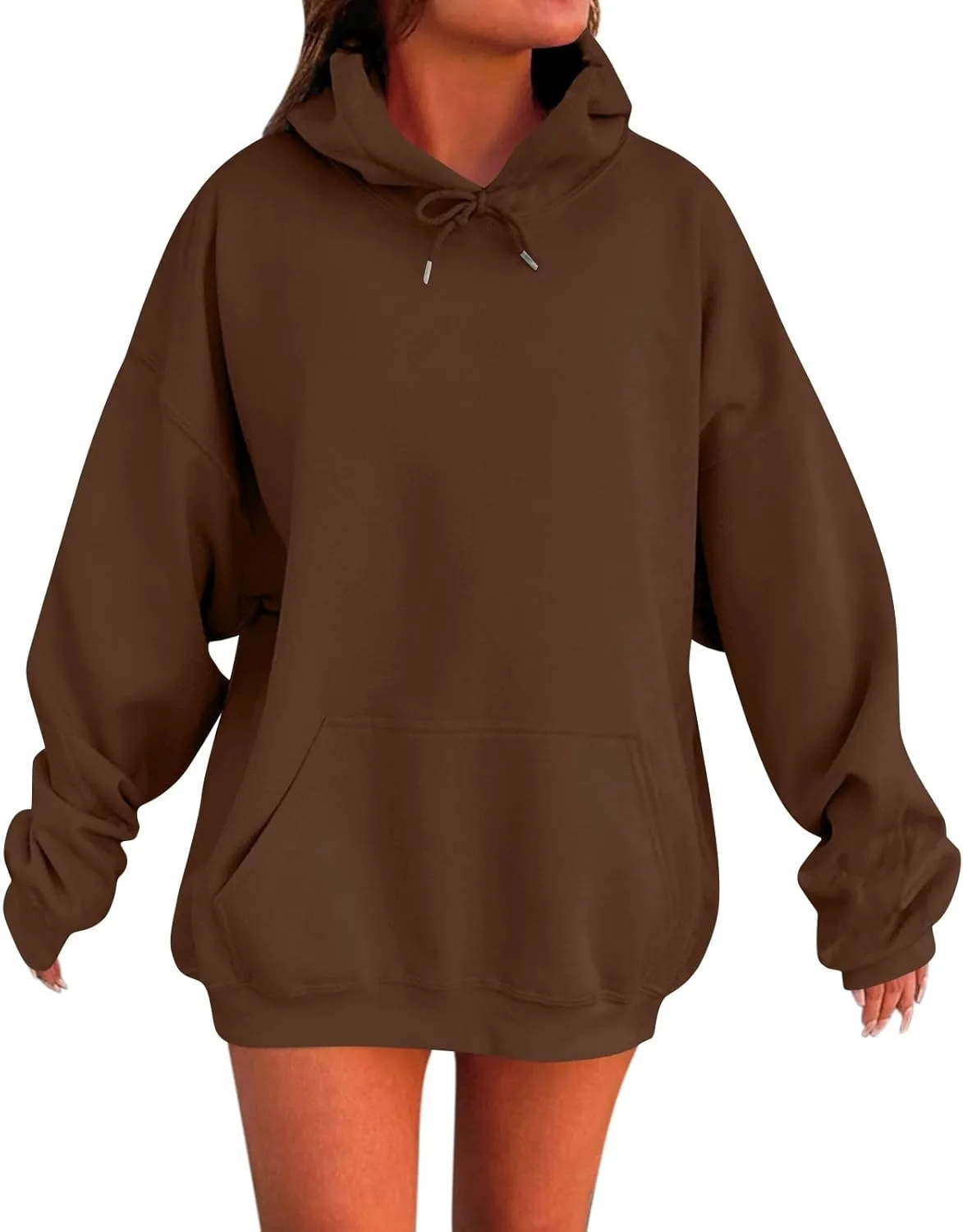 Women Plus Size Fleece Sweatshirt Drawstring Long Oversized Hoodies Trendy Drop Shoulder Y2K Hoodie Pullover w/Pocket