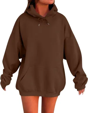 Women Plus Size Fleece Sweatshirt Drawstring Long Oversized Hoodies Trendy Drop Shoulder Y2K Hoodie Pullover w/Pocket
