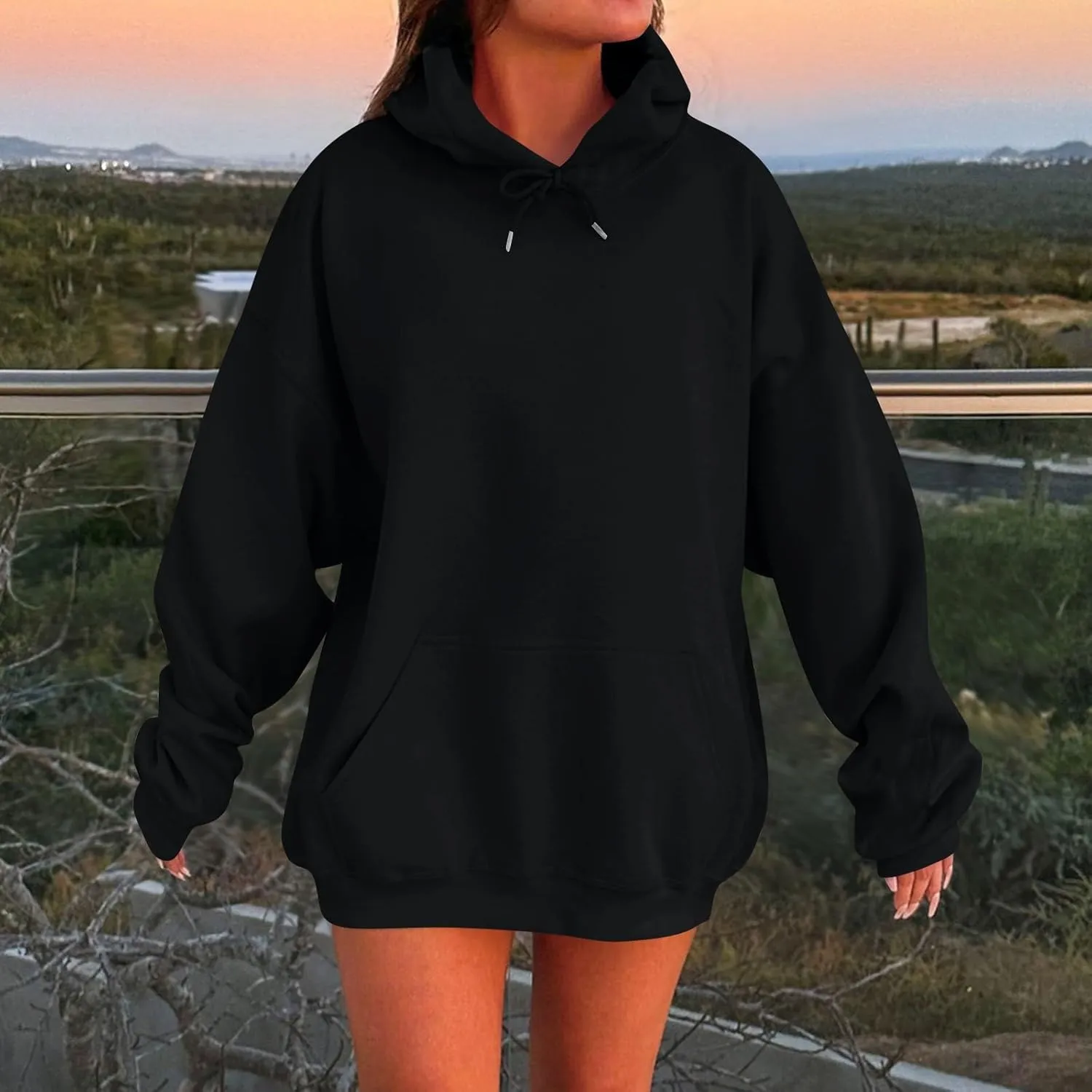 Women Plus Size Fleece Sweatshirt Drawstring Long Oversized Hoodies Trendy Drop Shoulder Y2K Hoodie Pullover w/Pocket