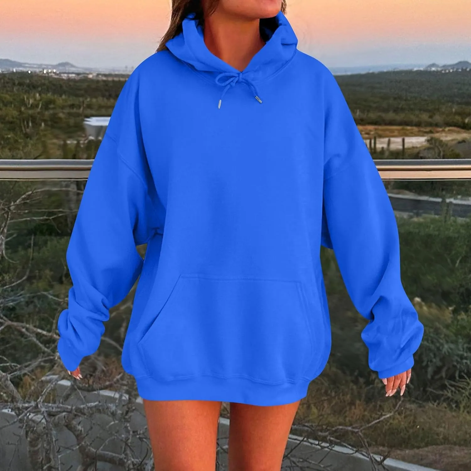 Women Plus Size Fleece Sweatshirt Drawstring Long Oversized Hoodies Trendy Drop Shoulder Y2K Hoodie Pullover w/Pocket