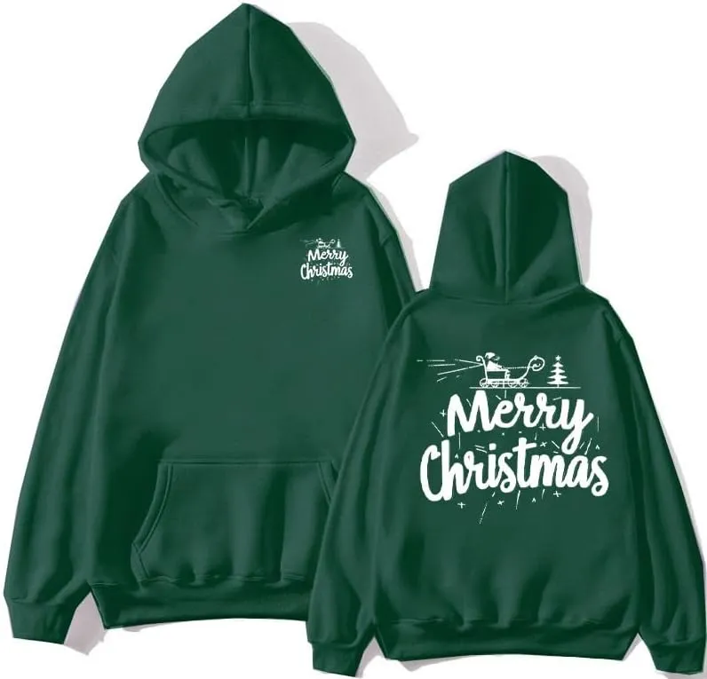 Womens Solid Color Christmas Letter Print Hoodie Trendy Sherpa Fleece Sweatshirt Ugly Xmas Patry Oversized Casual Top