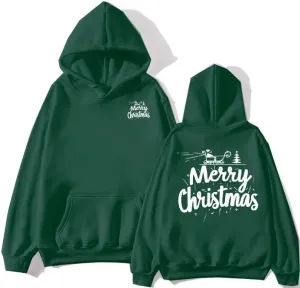 Womens Solid Color Christmas Letter Print Hoodie Trendy Sherpa Fleece Sweatshirt Ugly Xmas Patry Oversized Casual Top